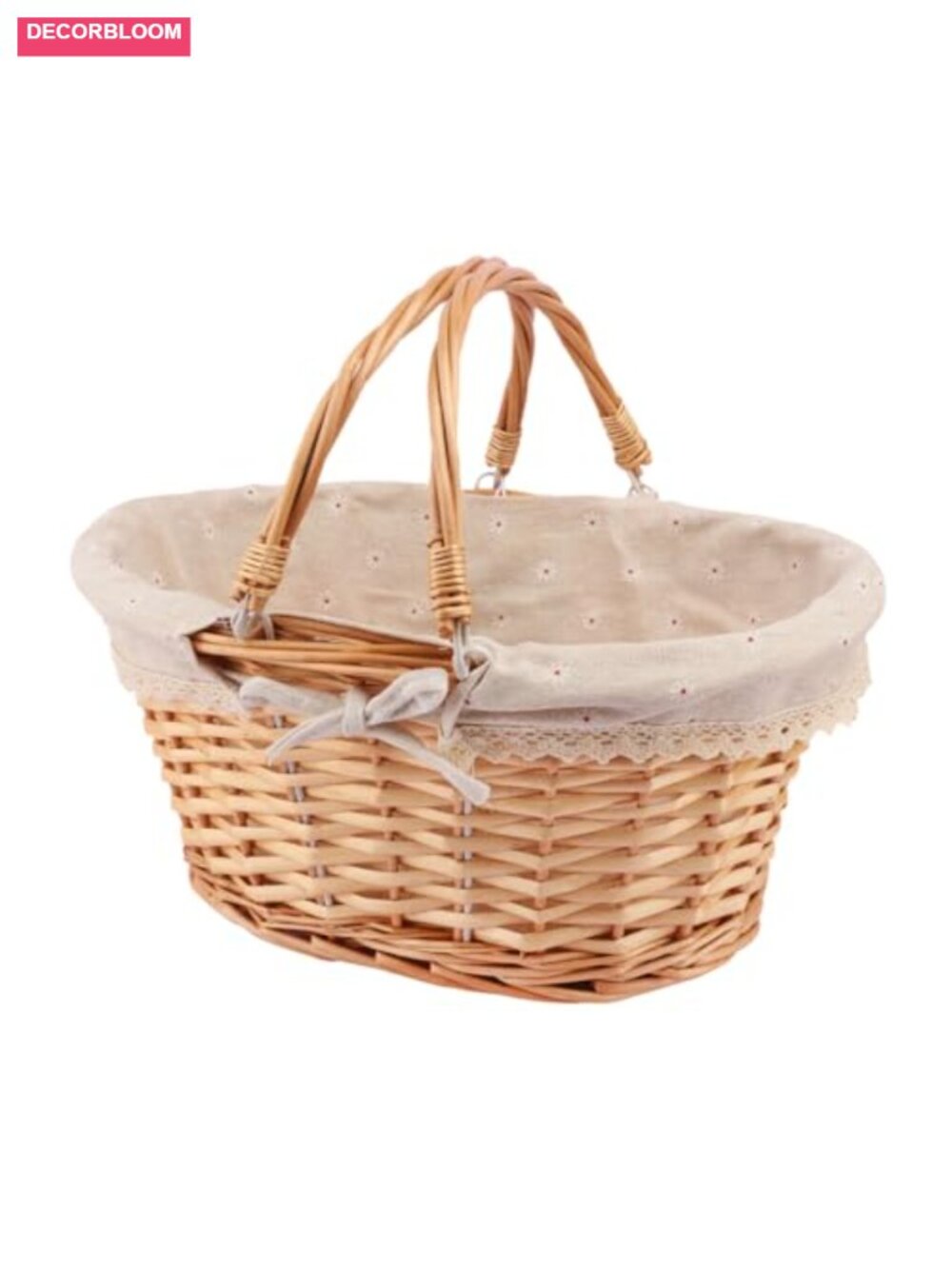 Wicker Picnic Basket with Linen Lining 14 Inch Willow Woven Handle